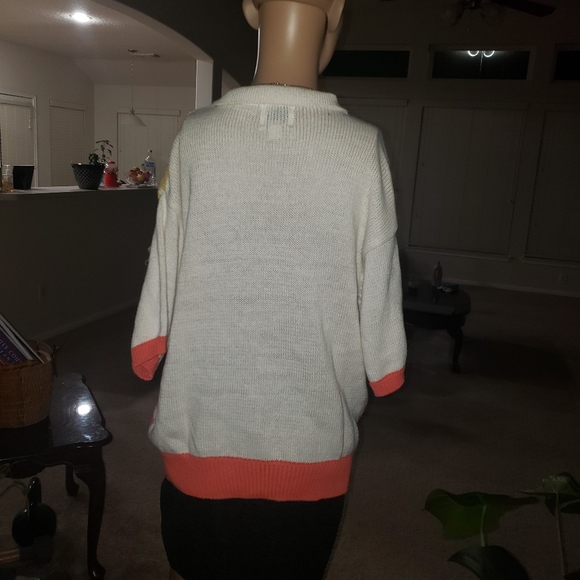 Quail Crossing L vintage open knit sweater Peter pan collar home sweet home - Picture 3 of 8